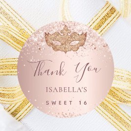 Sweet 16 masquerade Rose gold pink Vielen Dank Runder Aufkleber