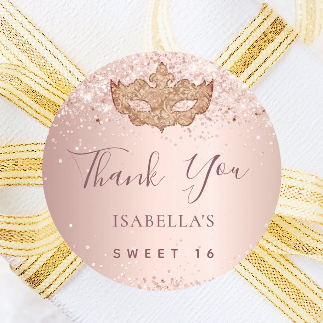 Sweet 16 masquerade Rose gold pink Vielen Dank Runder Aufkleber (Von Creator hochgeladen)