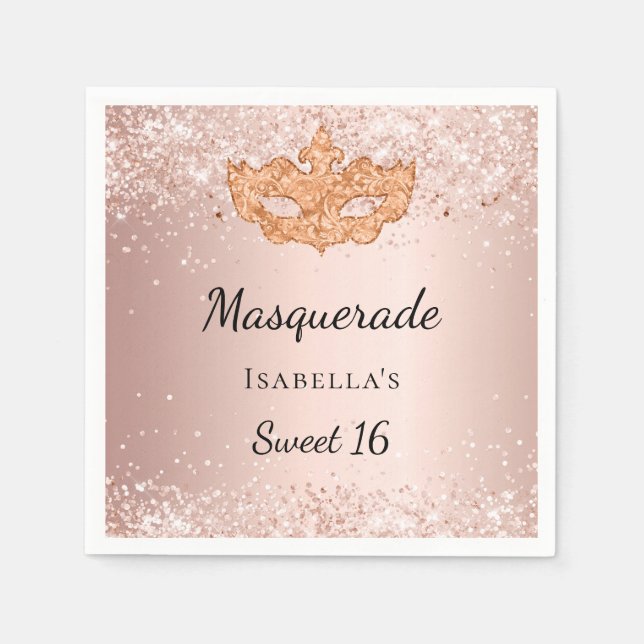 Sweet 16 masquerade Rose Goldmaske Party Serviette (Vorderseite)