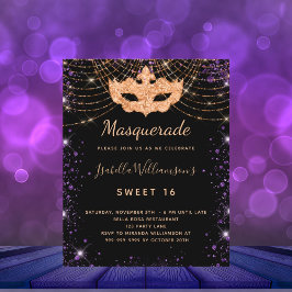 Sweet 16 masquerade schwarz lila Einladung