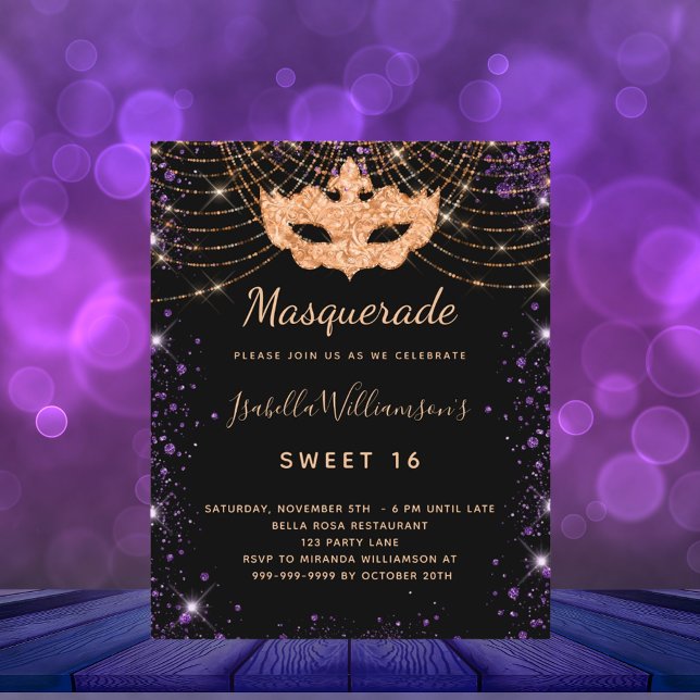 Sweet 16 masquerade schwarz lila Einladung (Von Creator hochgeladen)