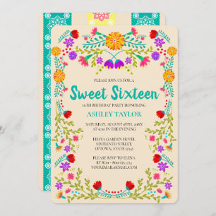 Sweet 16 Mexican Fiesta Papel Picado Champagne Einladung