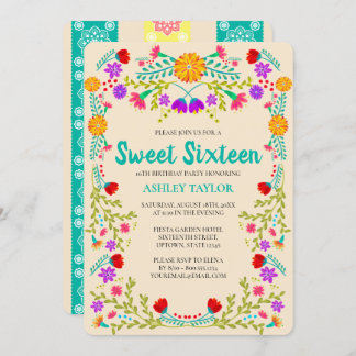 Sweet 16 Mexican Fiesta Papel Picado Champagne Einladung