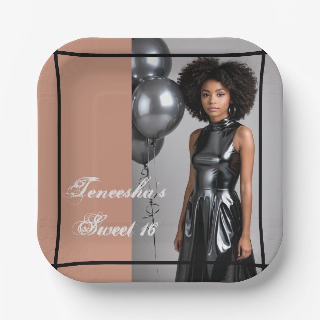 Sweet 16 Mocha Brown Plate – Custom Text/Photo Pappteller (Vorderseite)