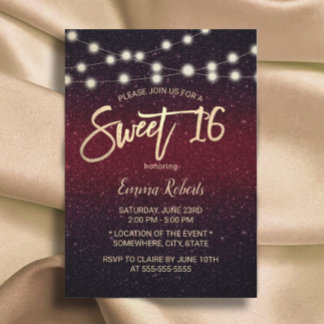 Sweet 16 Modern Burgundy Red Imitats Glitzer Einladung
