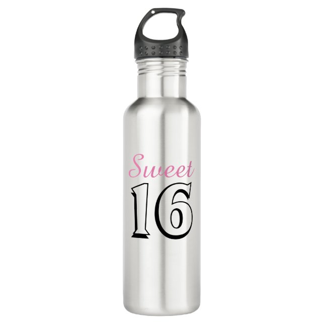 Sweet 16 Modern Chic Girly Pink Geburtstag Edelstahlflasche (Vorderseite)