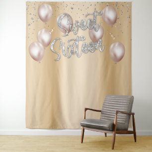 Sweet 16 Modern Gold Girl 16. Geburtstagsballons Wandteppich