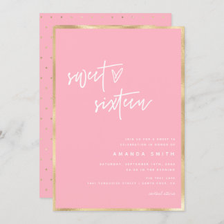 Sweet 16 Modern Script Gold Blush Rosa Geburtstag Einladung