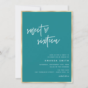 Sweet 16 Modern Script Gold Foil Aquamarin Geburts Einladung