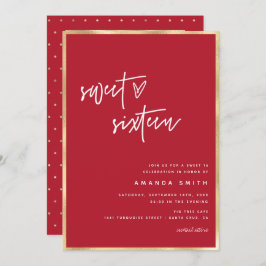 Sweet 16 Modern Script Gold Foil Red Birthday Einladung