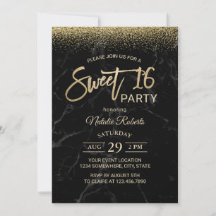 Sweet 16 Moderne Gold Typografie Schwarzer Marmor Einladung