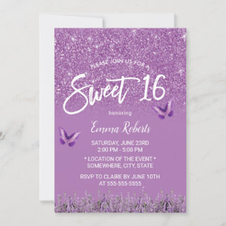 Sweet 16 Moderne Lavendel Imitate Glitzer Einladung