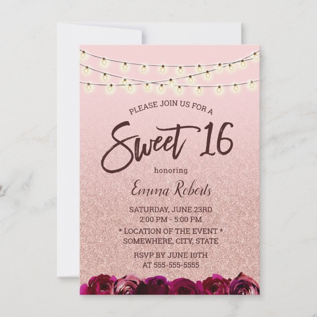 Sweet 16 Moderne Rose Gold Blumenstrauß Einladung (Vorderseite)