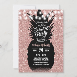 Sweet 16 Moderne Rose Gold Glitzer Ananas Einladung