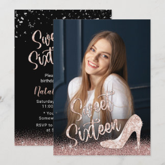 Sweet 16 Moderne Rose Gold Glitzer Fotografie Einladung