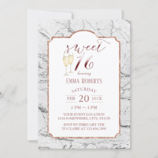 Sweet 16 Moderne Rose Gold Trendy Weiß Marmor Einladung