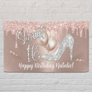 Sweet 16 Moderne Rose Gold Tropfen 16. Geburtstag Banner