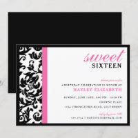 Sweet 16 Moderner Damast mit Border, Hellrosa