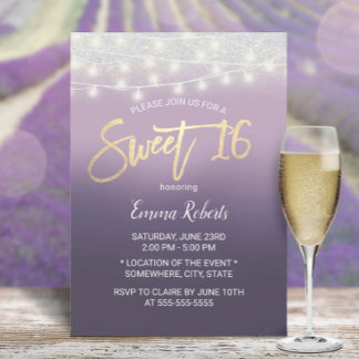 Sweet 16 Moderner Lila Ombre Silver Glitzer Einladung