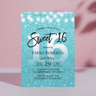 Sweet 16 Moderner Türkis Glitzer Girl Birthday Einladung
