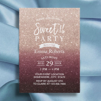Sweet 16 Modernes Burgund & Rose Gold Ombre Einladung