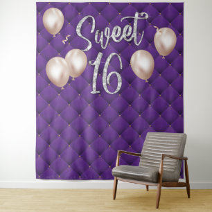 Sweet 16 Modernes Silver Script Luxury Lila Tufted Wandteppich