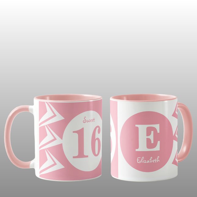 Sweet 16 monogramm name Rosa und Weiß Tasse (Von Creator hochgeladen)