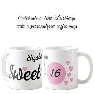 Sweet 16 name 16. Geburtstag pink Kaffeetasse
