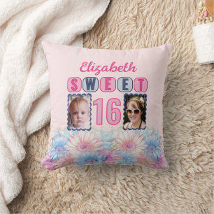 Sweet 16 name 2 Fotos gerbera Blume pink Kissen
