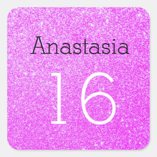 Sweet 16 Name Age Black & Lila Glitzer Glitzern Quadratischer Aufkleber