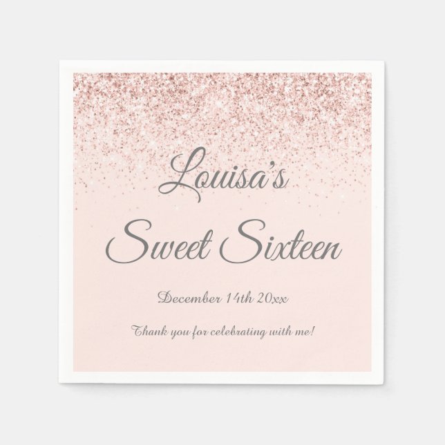 Sweet 16 Napkin Blush Pink & Rose Gold Party Dekor Serviette (Vorderseite)
