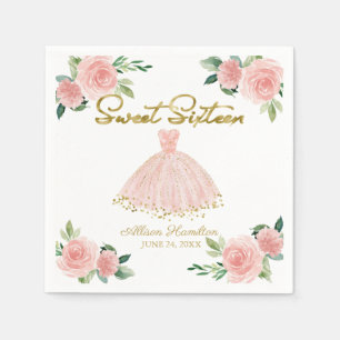 Sweet 16 Napkins Blush Gown Pink Floral Serviette