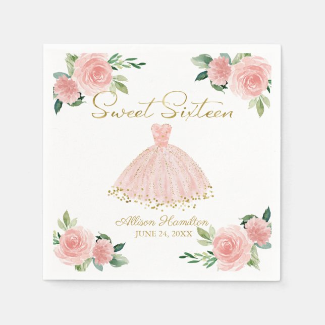 Sweet 16 Napkins Blush Gown Pink Floral Serviette (Vorderseite)