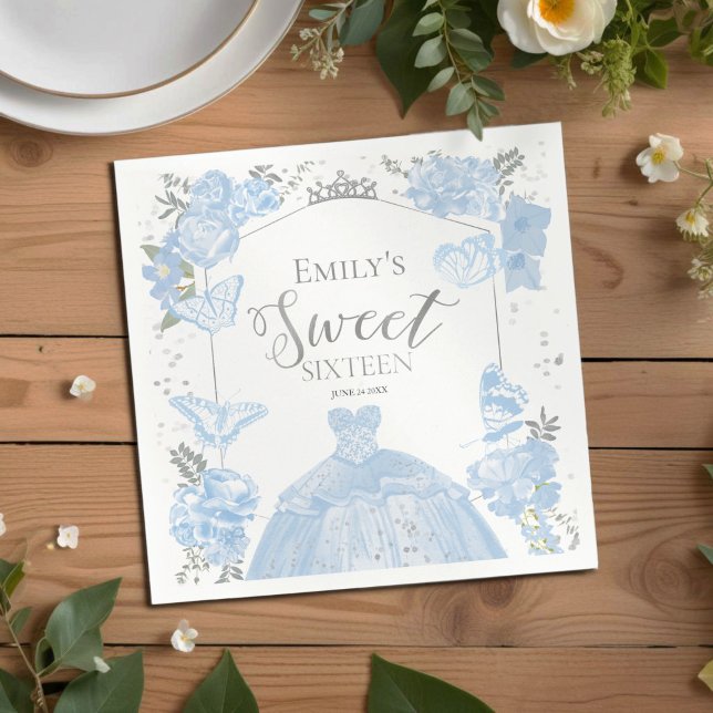 Sweet 16 Napkins Butterfly Dusty Blue Dress Floral Serviette (Von Creator hochgeladen)