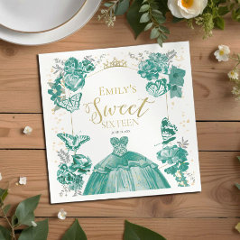 Sweet 16 Napkins Butterfly Emerald Green Dress Serviette
