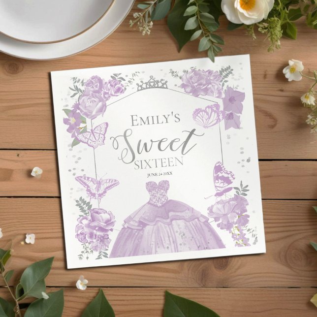 Sweet 16 Napkins Butterfly Lavendel Kleid Floral Serviette (Von Creator hochgeladen)