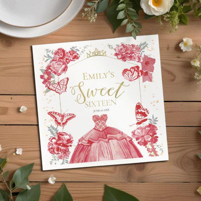 Sweet 16 Napkins Butterfly Rotes Kleid Blüte Serviette (Von Creator hochgeladen)
