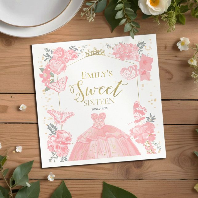 Sweet 16 Napkins Schmetterling Pink Dress Floral Serviette (Von Creator hochgeladen)
