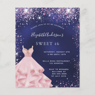 Sweet 16 Navy Blau Rosa Kleid Budget Einladung Flyer