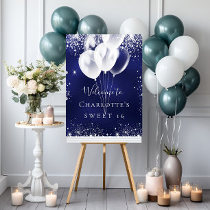 Sweet 16 Navy Blau weiße Ballons Willkommen Poster