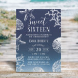 Sweet 16 Navy Blue Ombre Beach Starfish Seashells Einladung<br><div class="desc">Elegant Navy Blue Beach Coral Reef Starfish Sweet 16 Geburtstagseinladungen.</div>