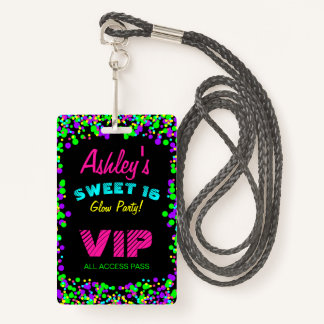 Sweet 16 Neon Glow Geburtstag Einladung VIP Pass Ausweis
