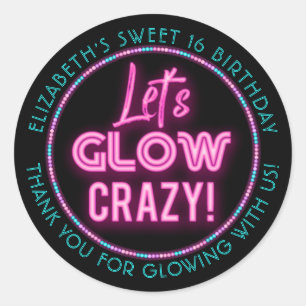 Sweet 16 Neon Glow Geburtstagsparty Runder Aufkleber