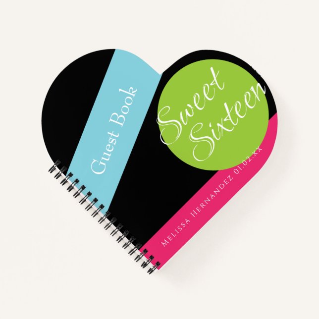 Sweet 16 Neon Glow im dunkelgeometrischen Gast Notizbuch (Vorderseite)