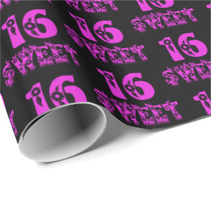 Sweet 16 Niedlich Floral Hot Pink Typografie Geschenkpapier