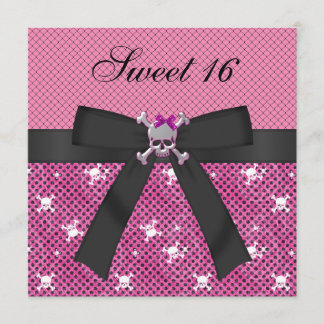Sweet 16 Niedlich Skulls & Polka Dots Pink Invites Einladung