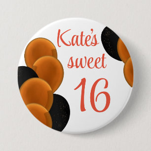 Sweet 16 Orange Black Simple Button