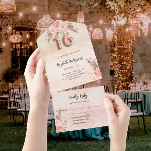 Sweet 16 Pampas Gras Rose Rosa Blumensträuße UAWG All In One Einladung