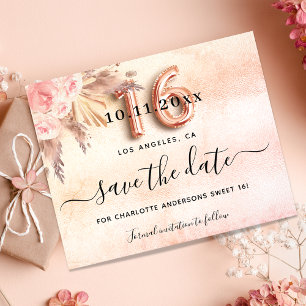 Sweet 16 Pampas Rose Budget Party Save the Date