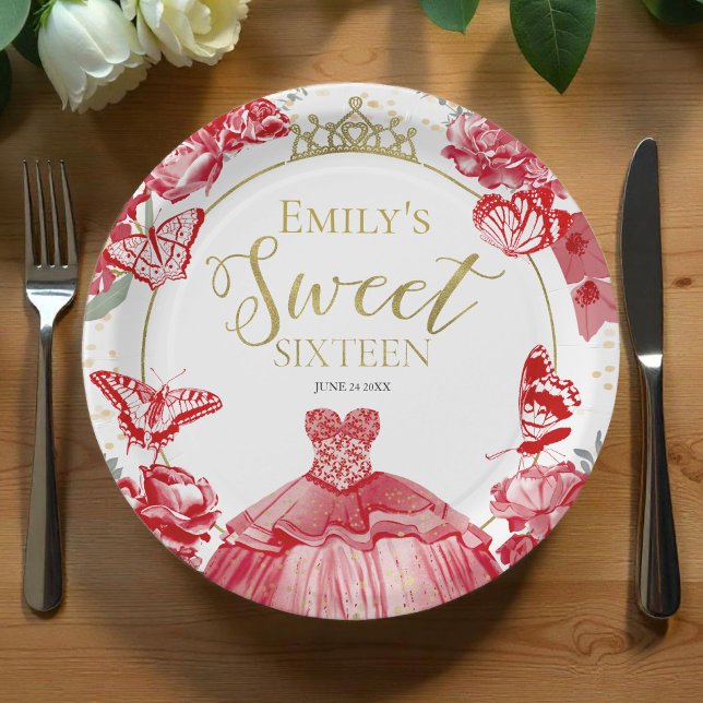 Sweet 16 Paper Tellers Schmetterling Rotes Kleid B Pappteller (Von Creator hochgeladen)